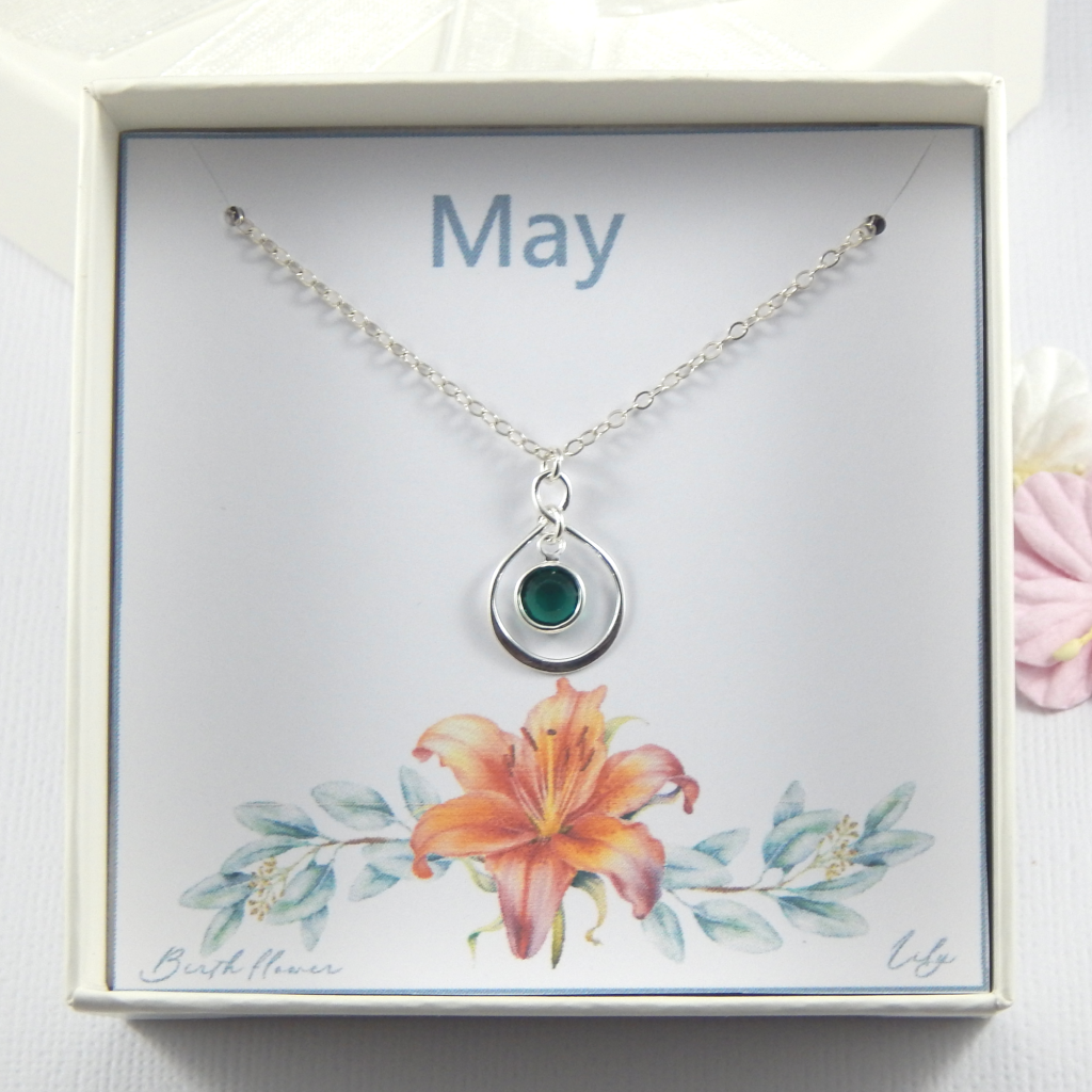 Birthstone Sterling Silver Necklace Choose Your Birth Month
