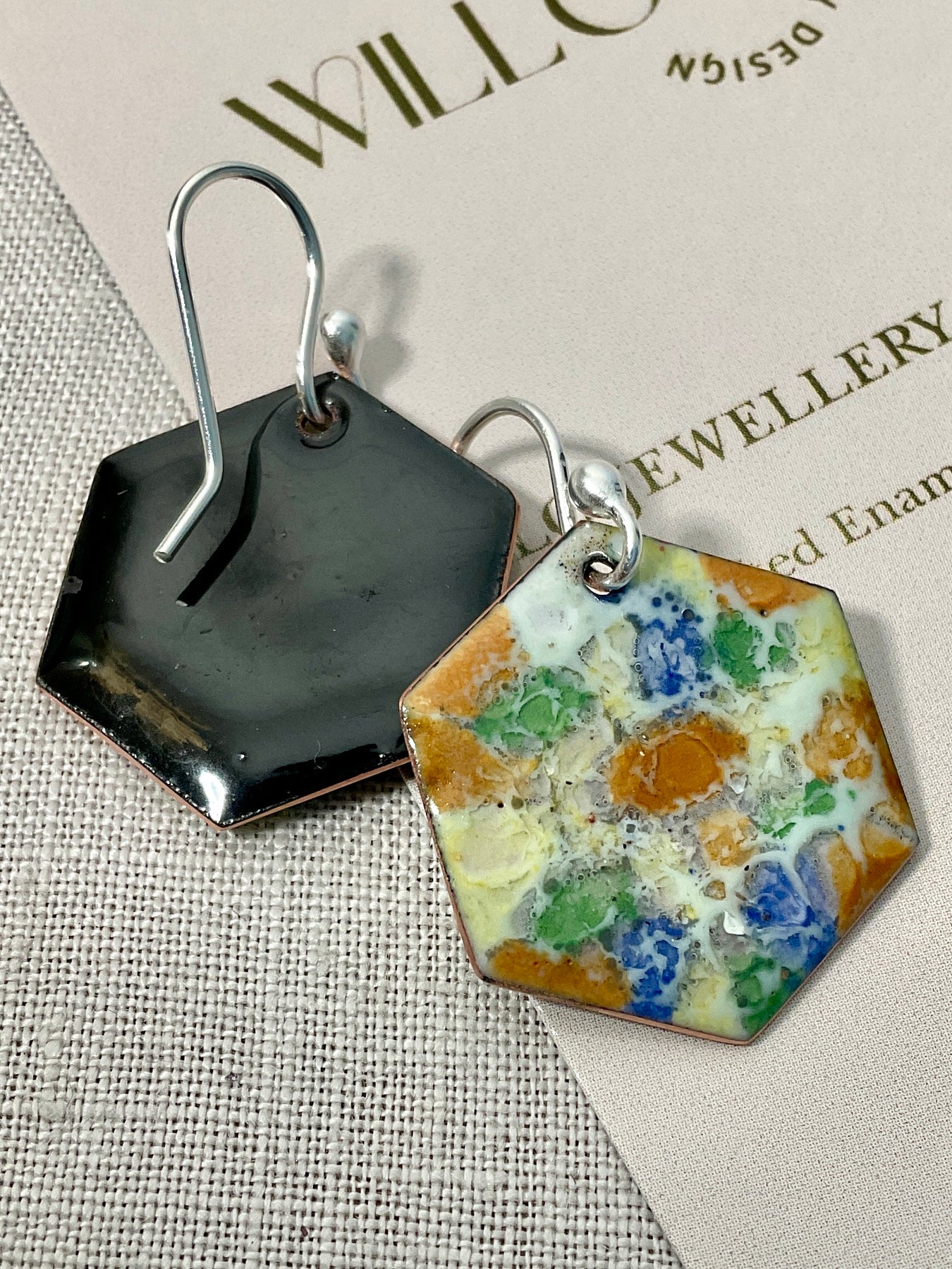 Multi coloured abstract earrings. Enamel