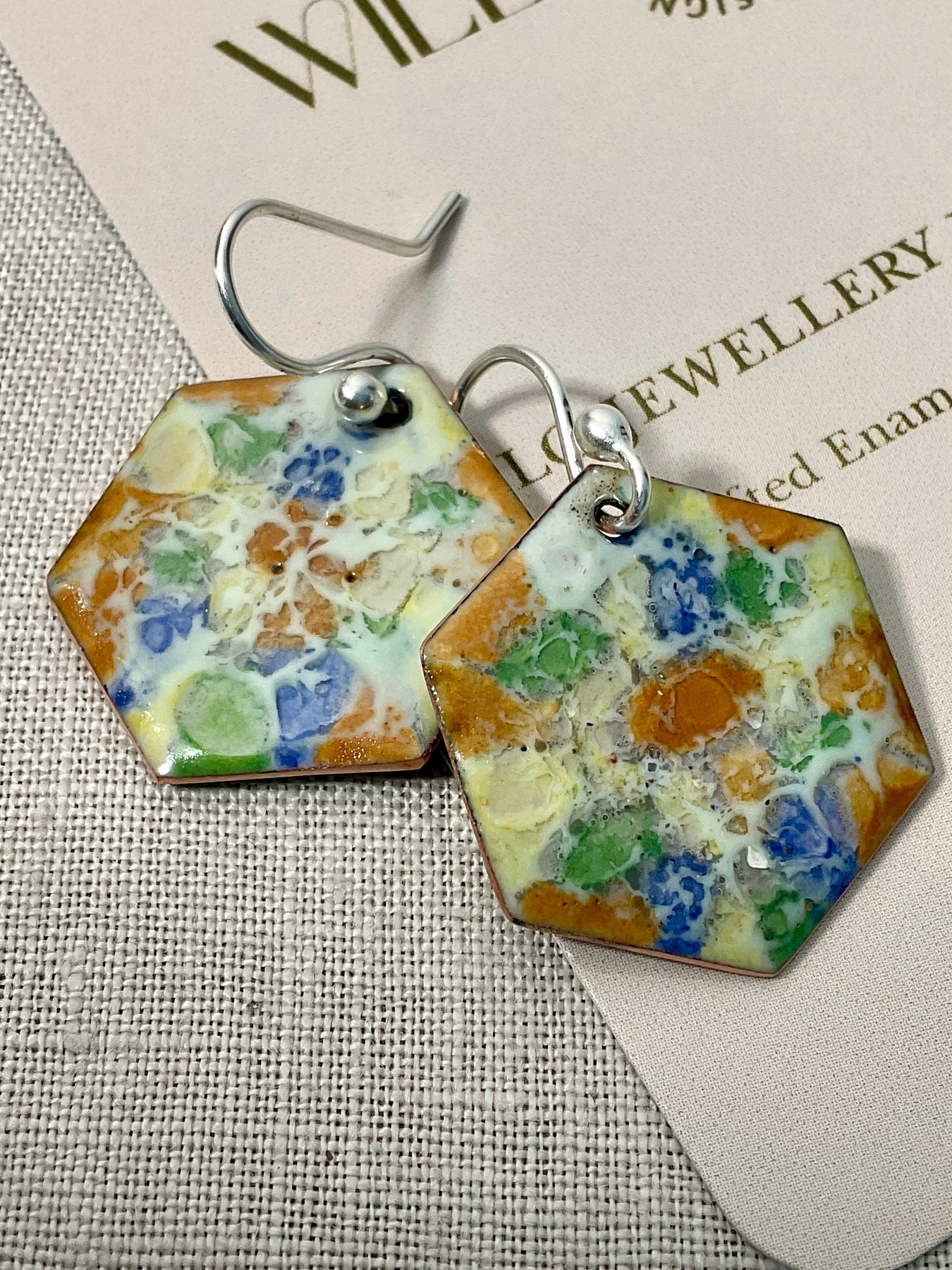 Multi coloured abstract earrings. Enamel