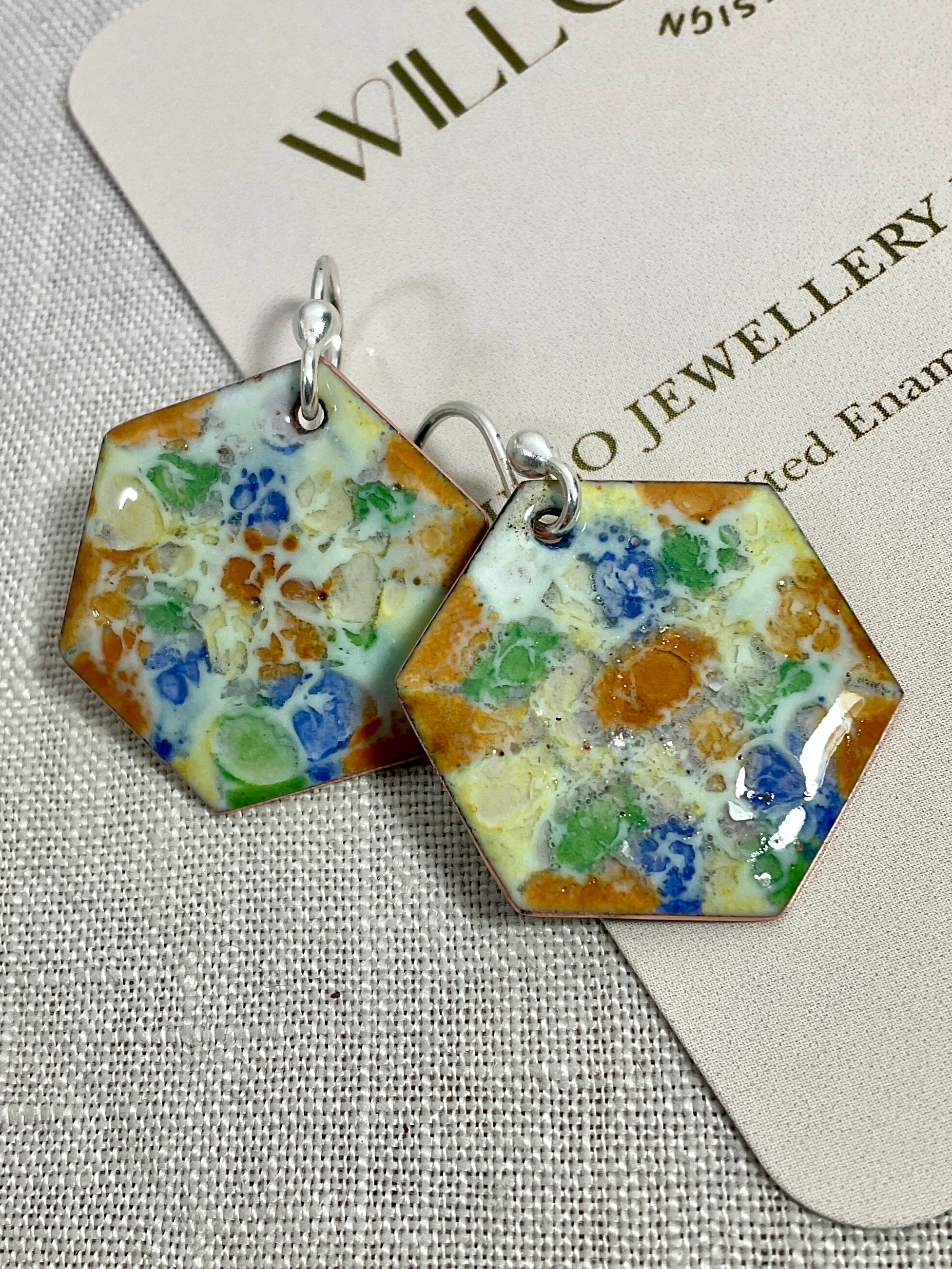 Multi coloured abstract earrings. Enamel