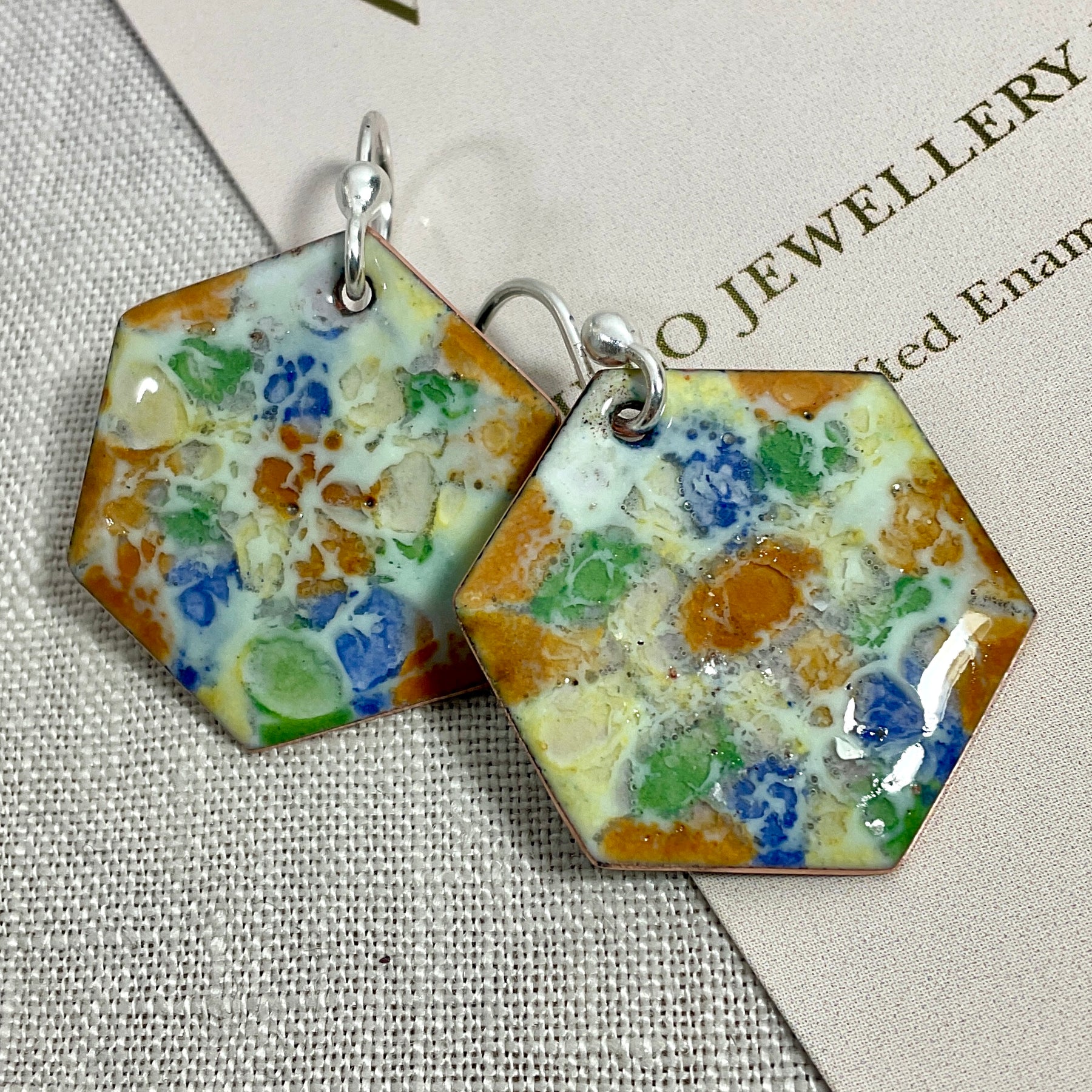 Multi coloured abstract earrings. Enamel