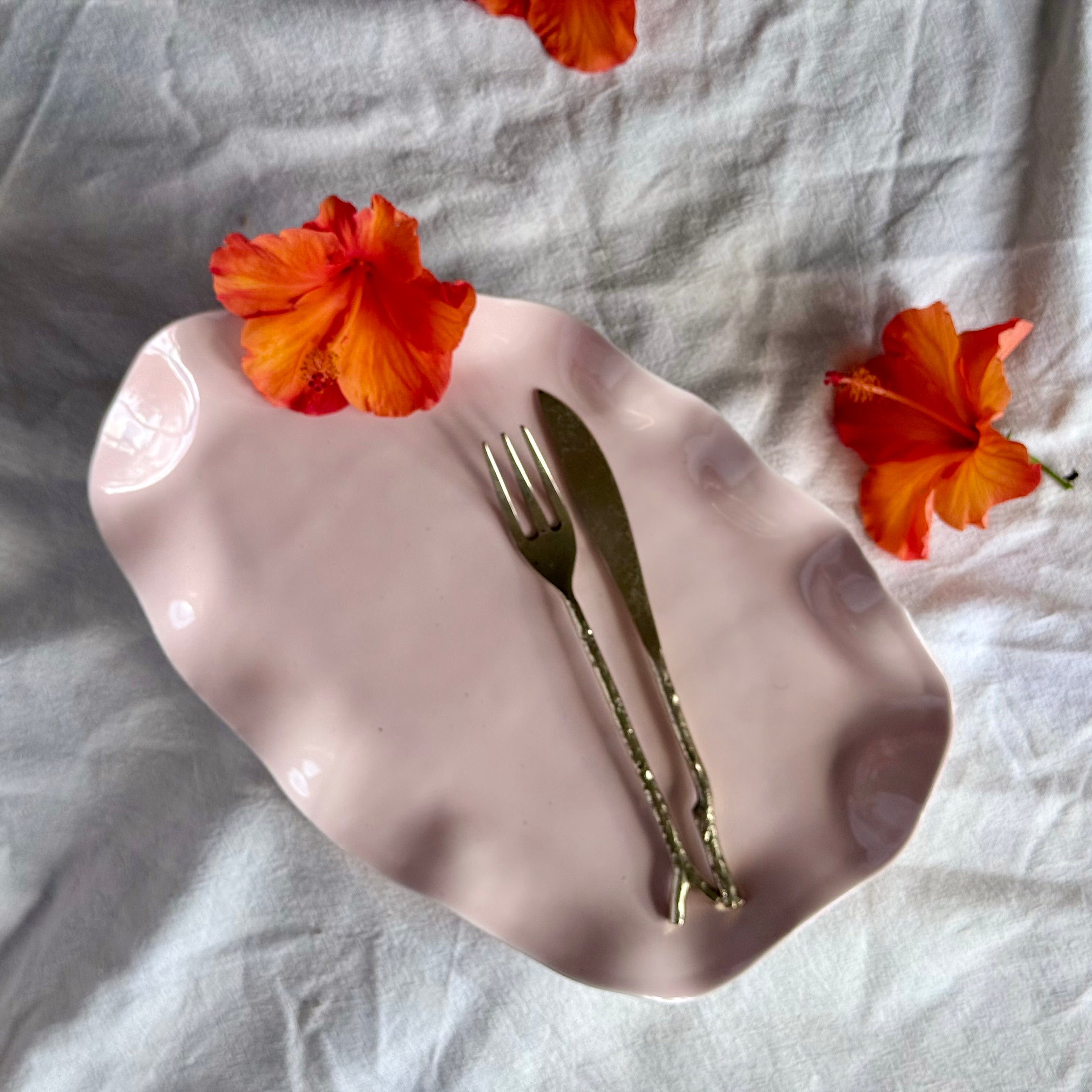Reverie - Porcelain Ruffle Serving Platter - Blush Pink