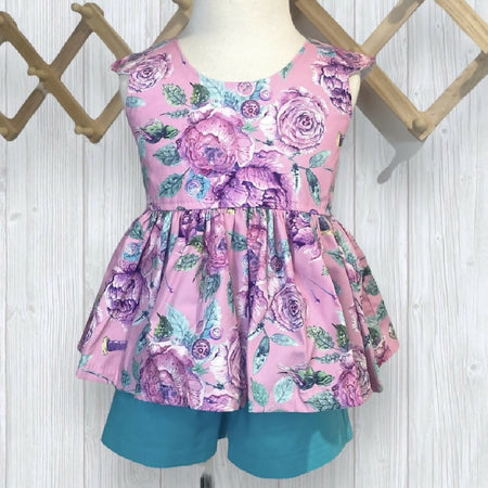 SIZE 2 Pink Flowers Peplum and Shorts SET