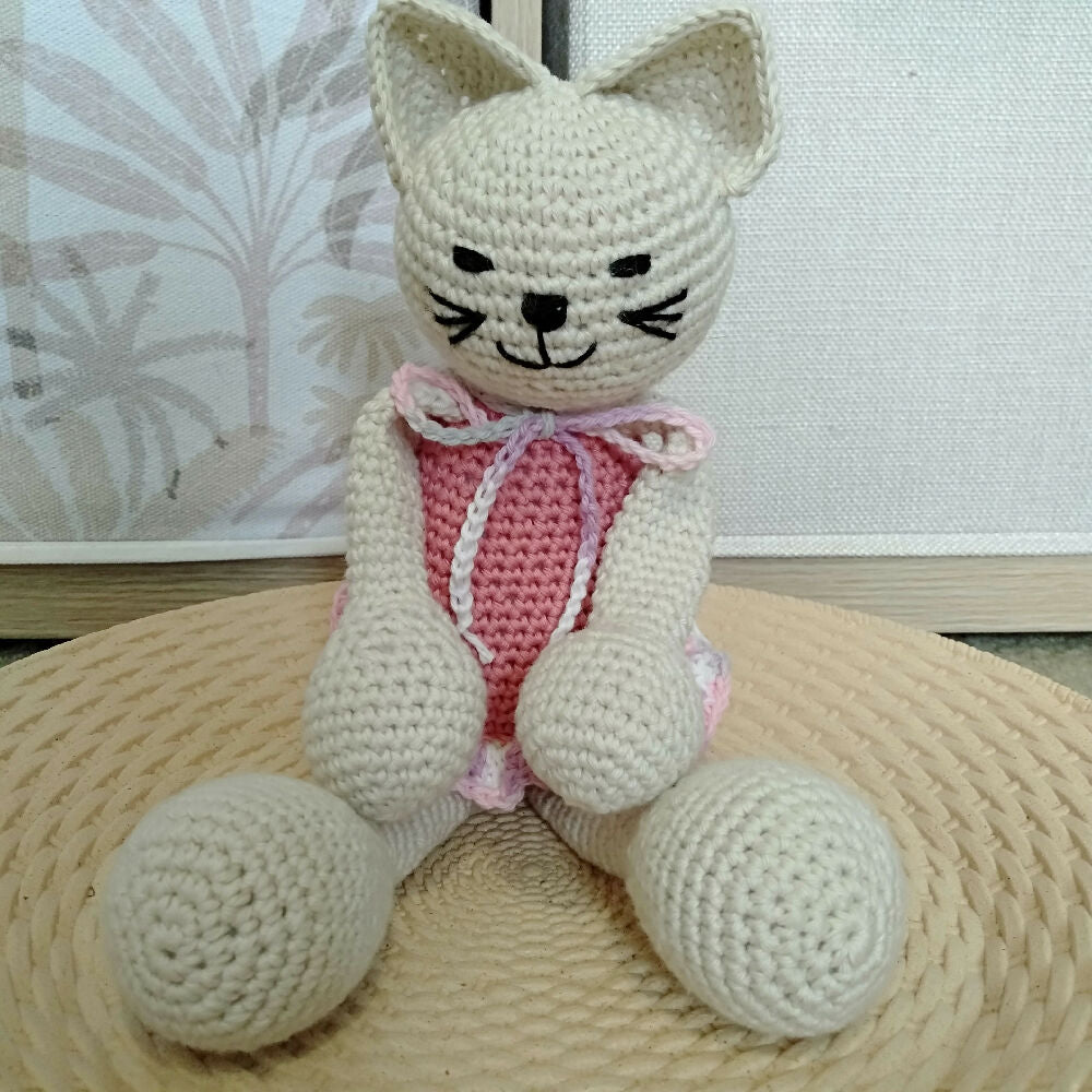 Handmade Crochet Toy Cat - 100% Cotton