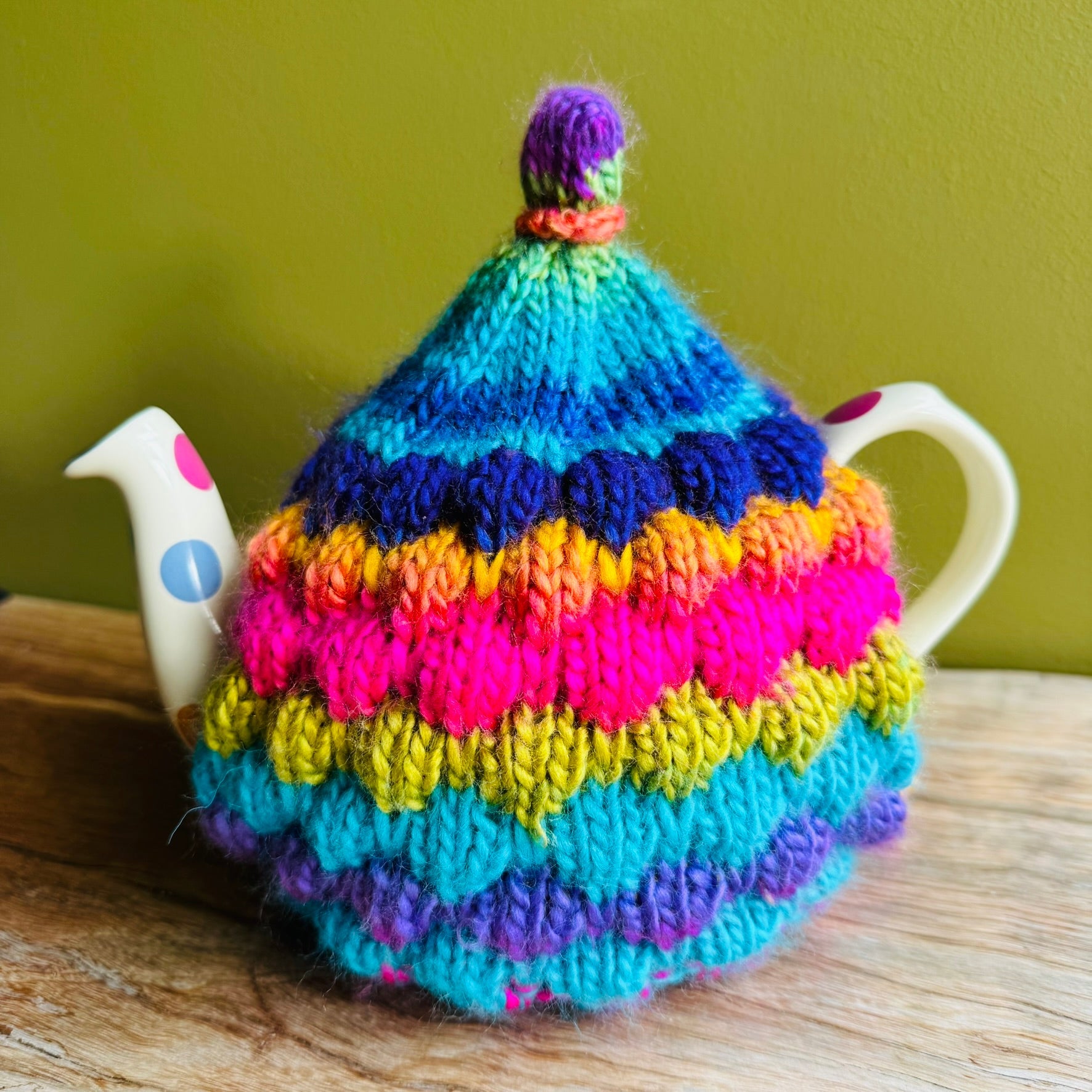 Teapot Cosy - Rainbow coloured - mixed yarn
