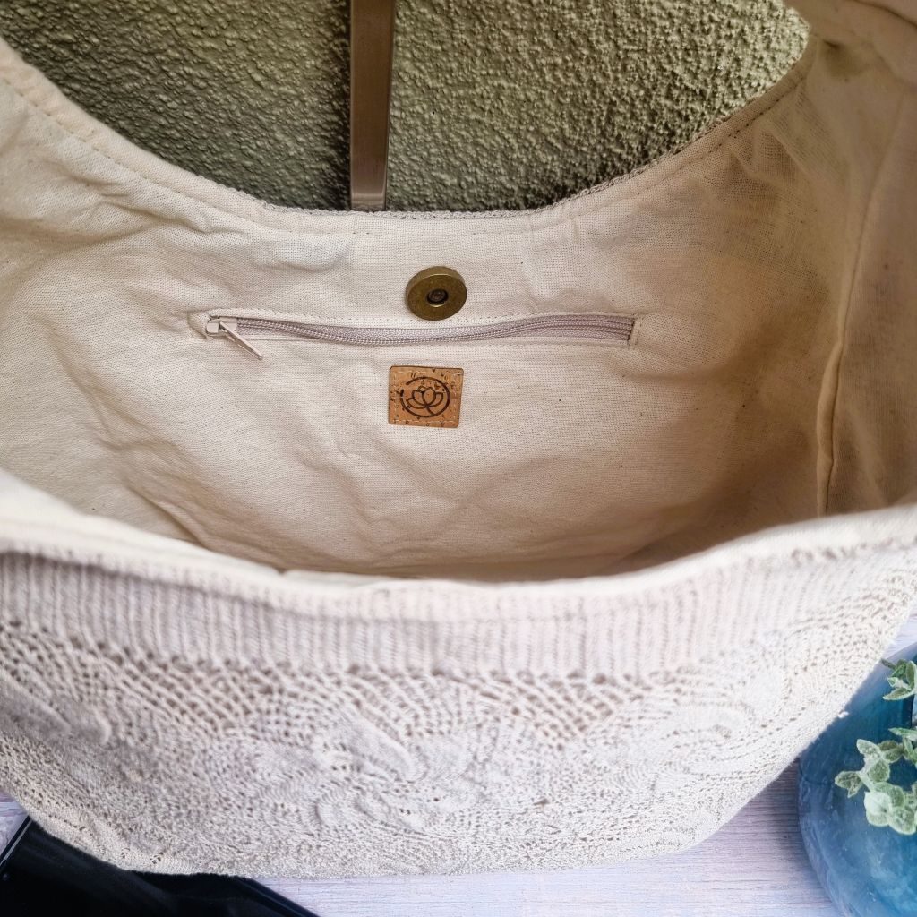 Sadie Jane upcycled hobo bag - vintage cream lace