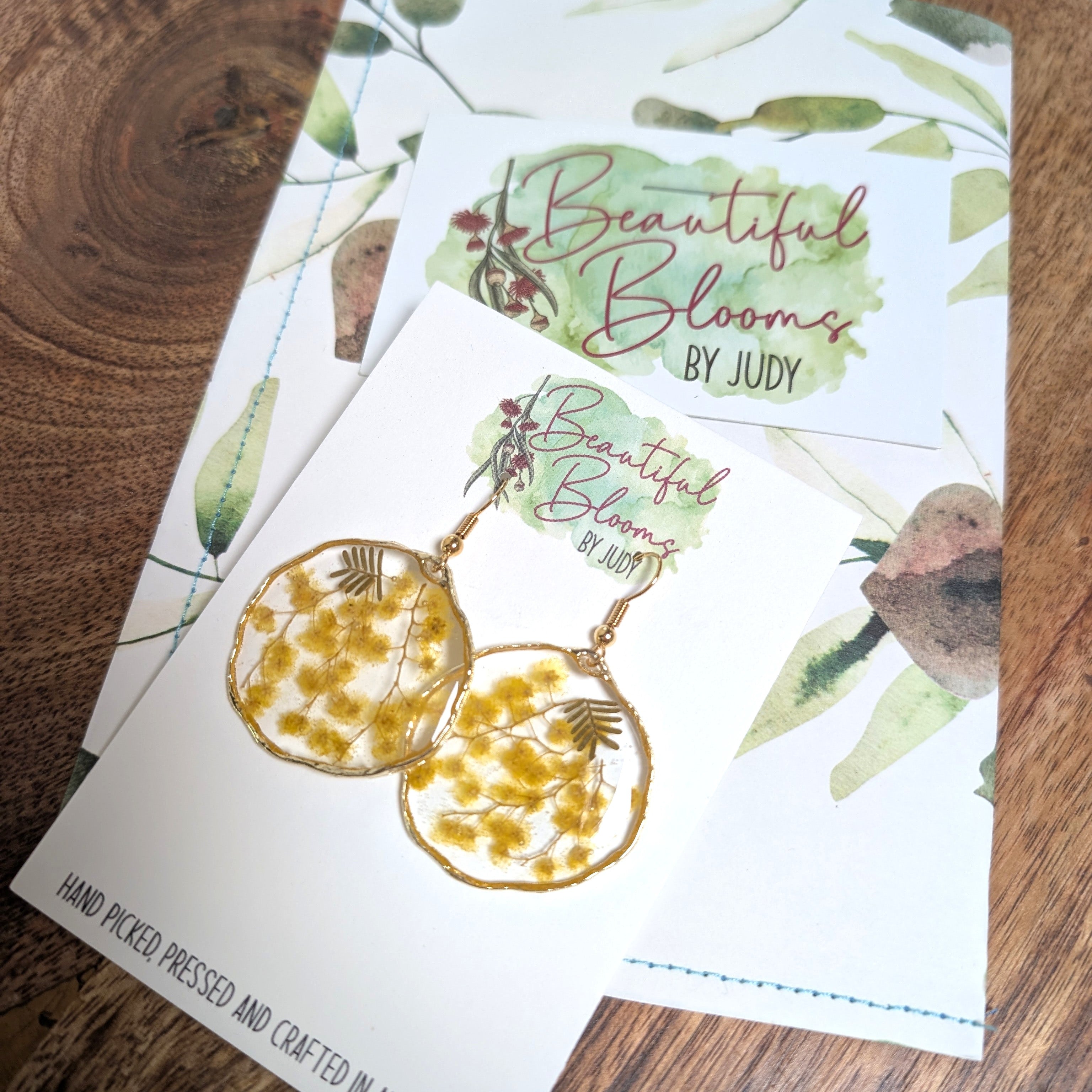 Australian wattle earrings, handmade