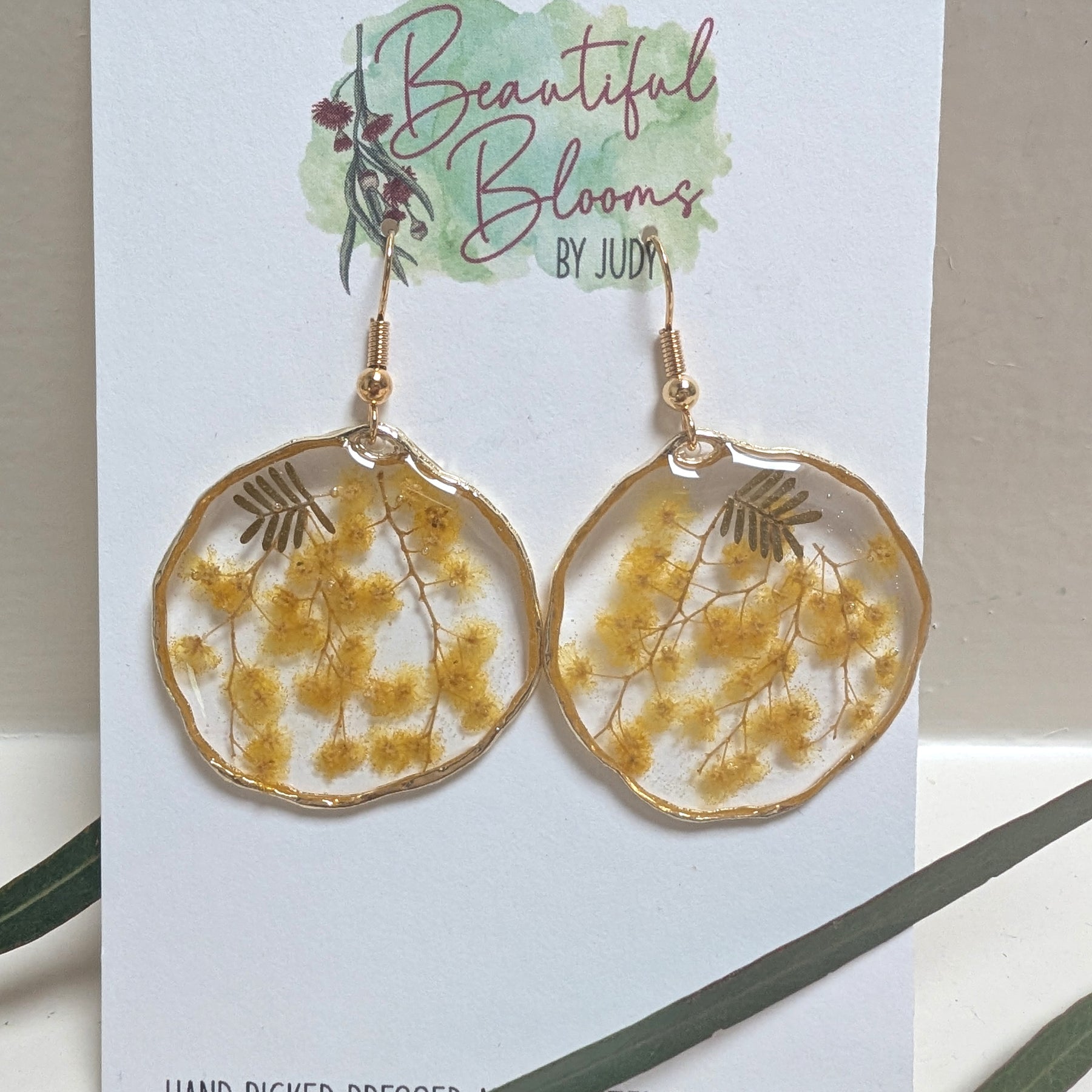 Australian wattle earrings, handmade