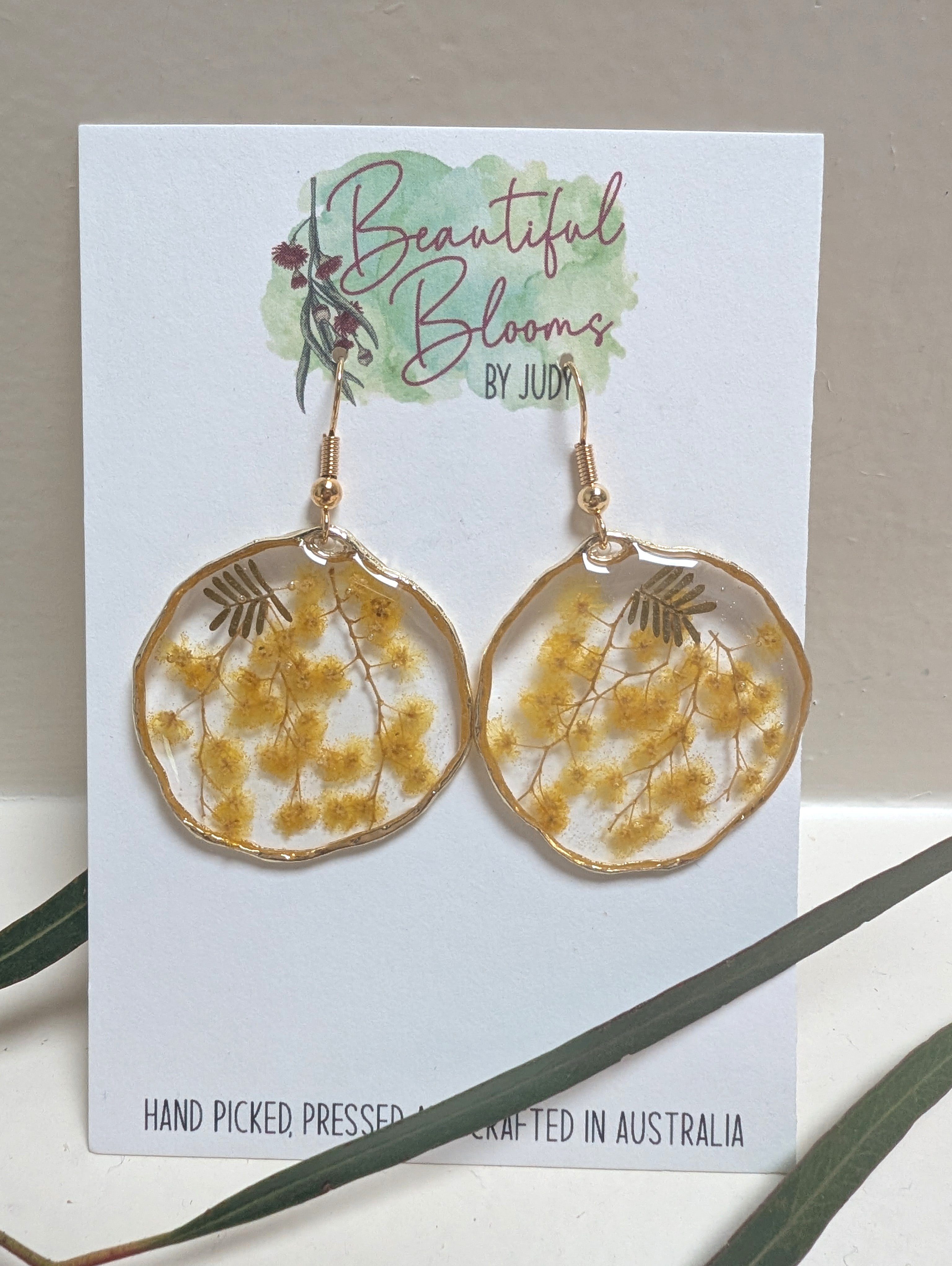 Australian wattle earrings, handmade