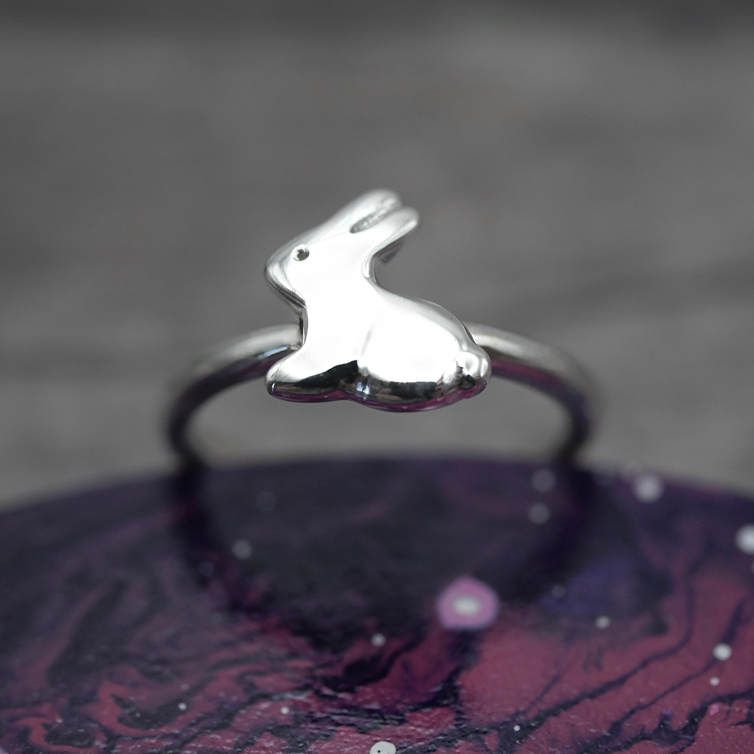 Bunny Ring - Handmade Sterling Silver Rabbit Ring by Purplefish Designs