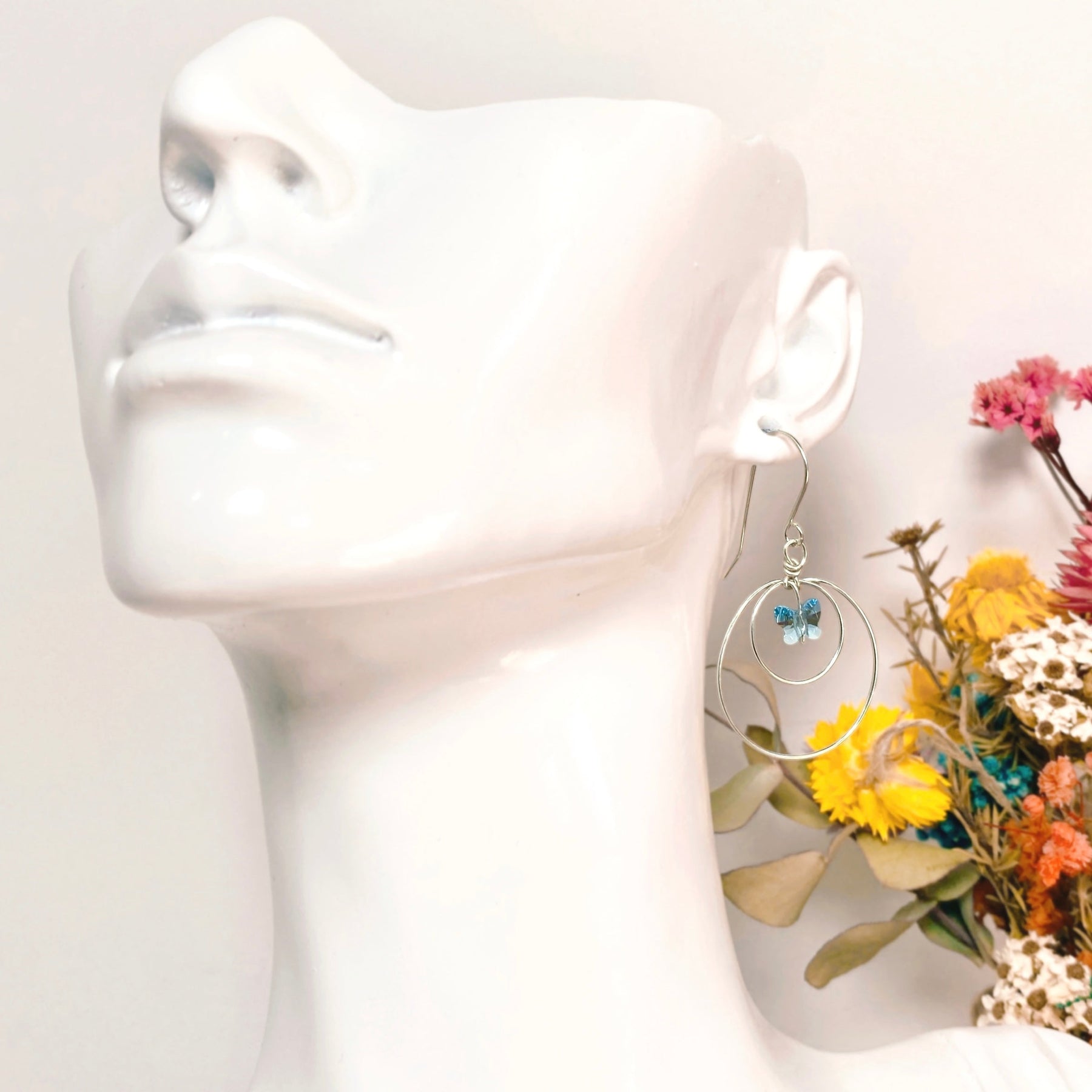 Butterfly crystal looping dangle earrings | Blue | Sterling silver or 14k gold-filled