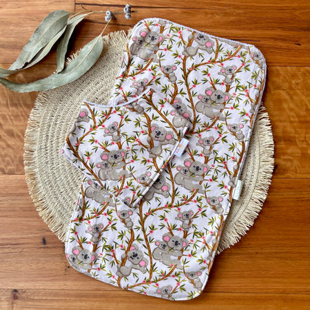 Baby Bib and Burp Cloth Set | Climbing Koalas | Ready to ship