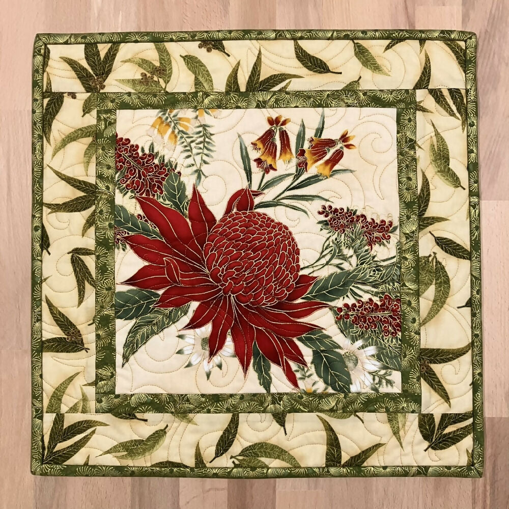 table centre handmade quilted australia native - waratah