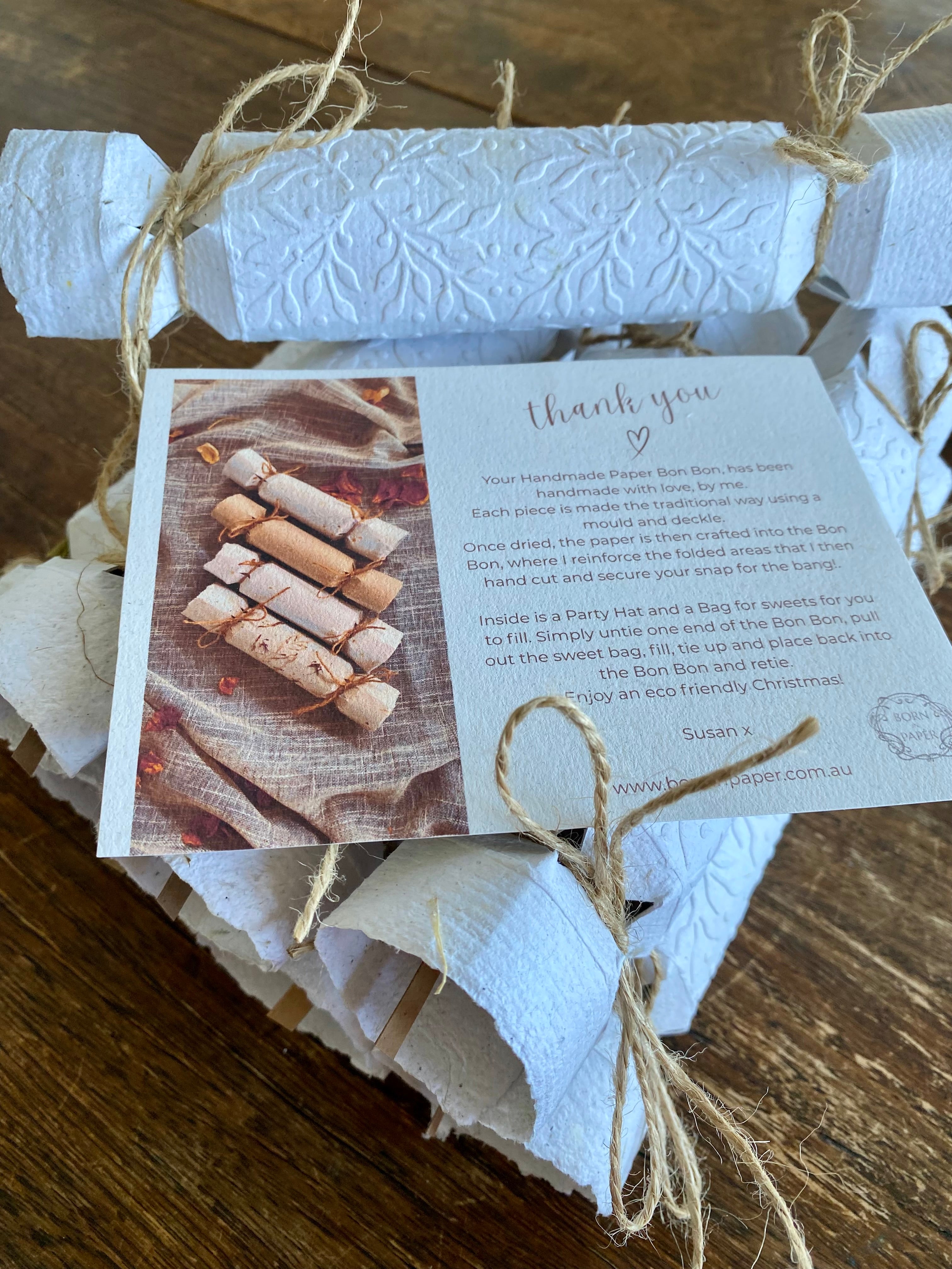 Bon Bons of Handmade Paper Mistletoe Embossed or Floral - Set of 4