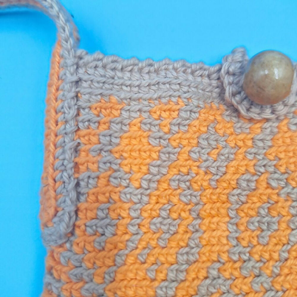 Tapestry Crochet Phone Bag Small Orange - Close Up