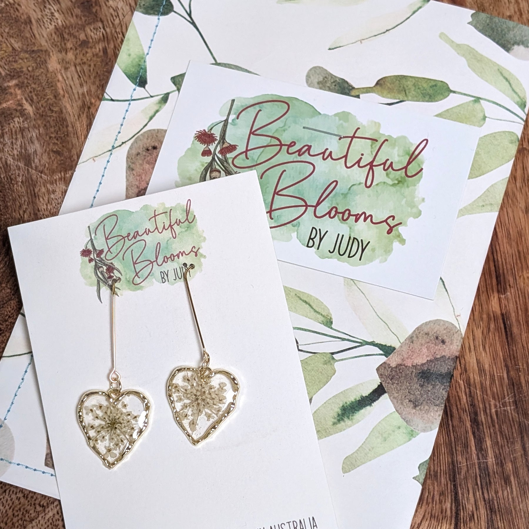 Elegant, heart shaped Queen Anne's Lace earrings