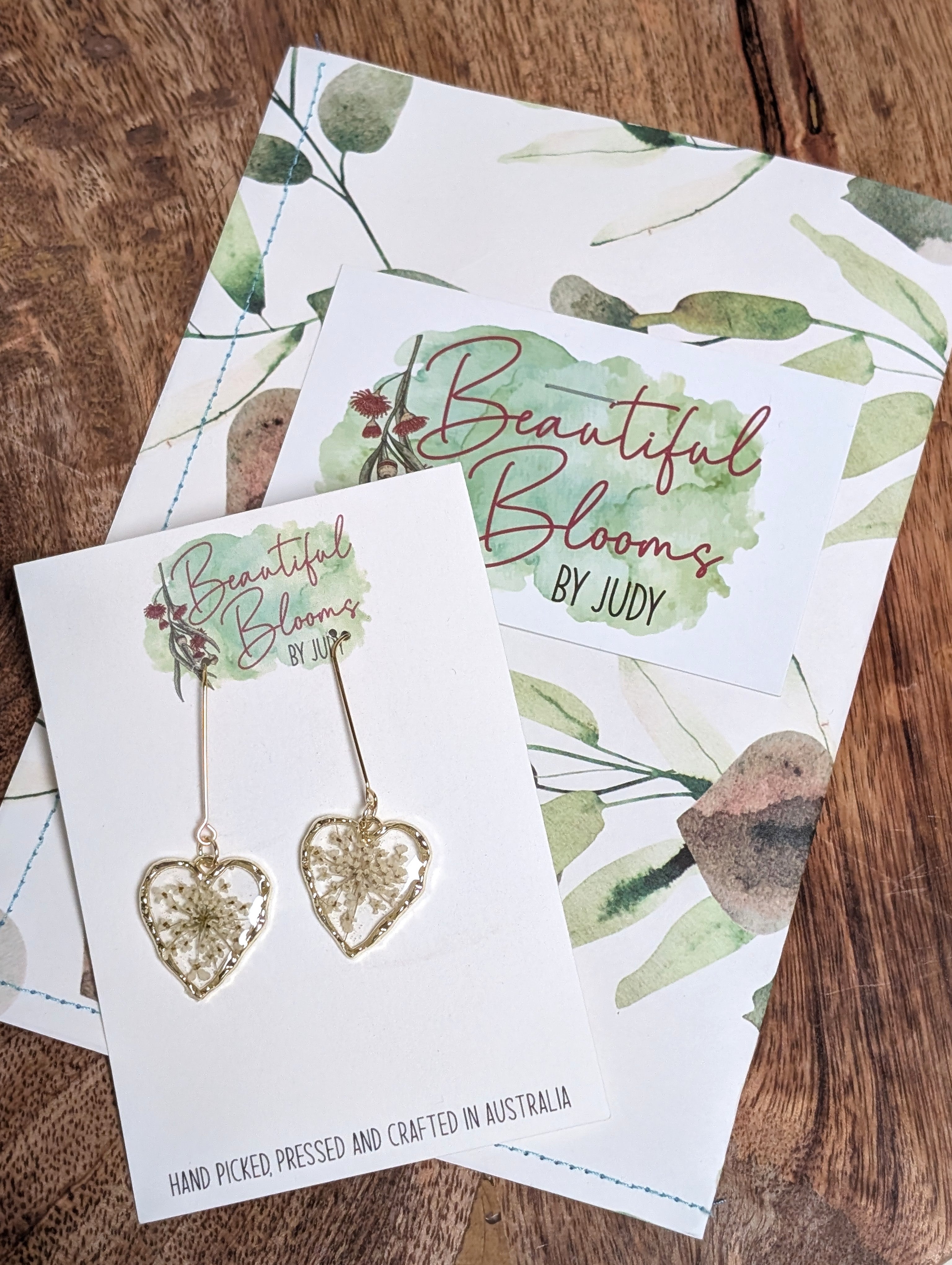 Elegant, heart shaped Queen Anne's Lace earrings