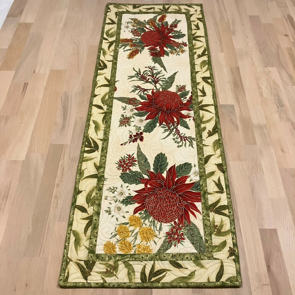 table runner handmade quilted Australia native flora