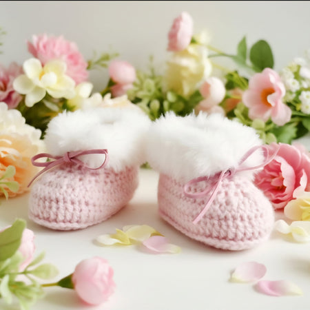 Baby Booties Fluffy Pink Newborn Crochet Knit Shoes Sock