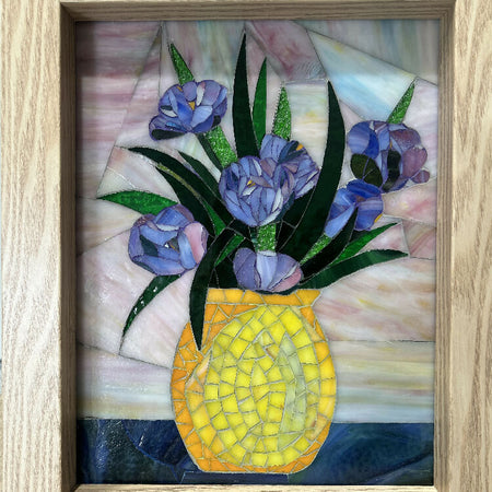 ‘TULIPS’ Stained Glass Mosaic Framed Tulip Still Life