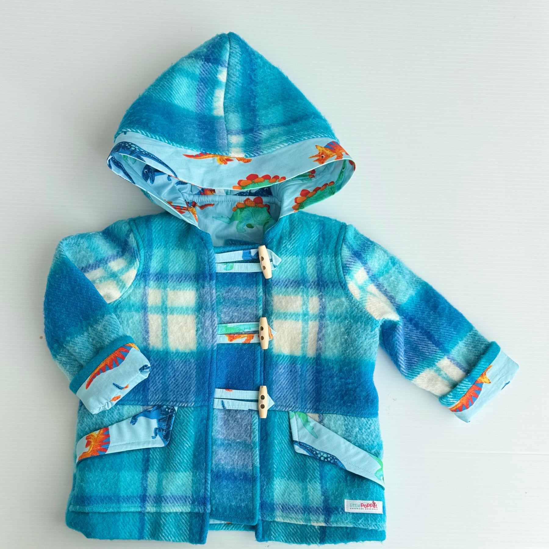 Blue Check Upcycled Blanket Duffle Jacket