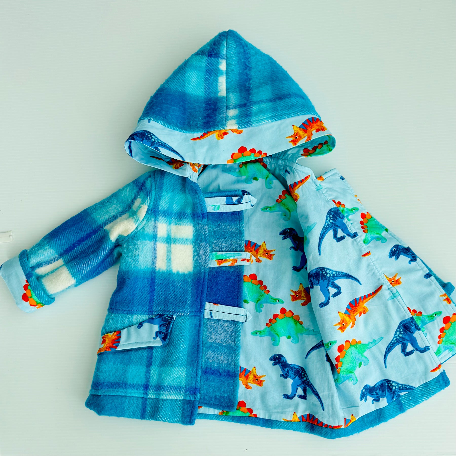 Blue Check Upcycled Blanket Duffle Jacket