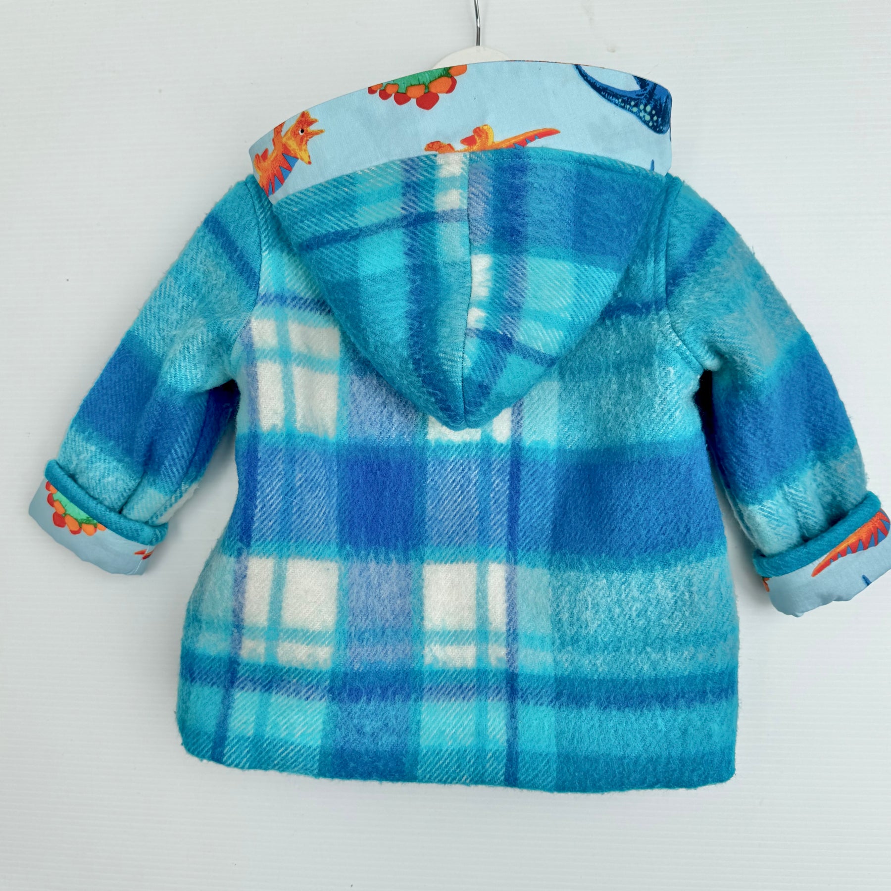 Blue Check Upcycled Blanket Duffle Jacket