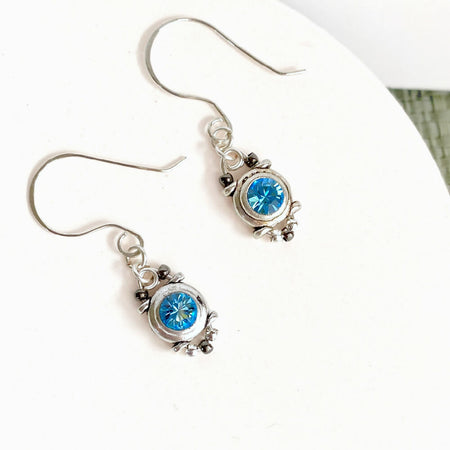 Peridot green or Aqua blue crystal silver dangle earrings