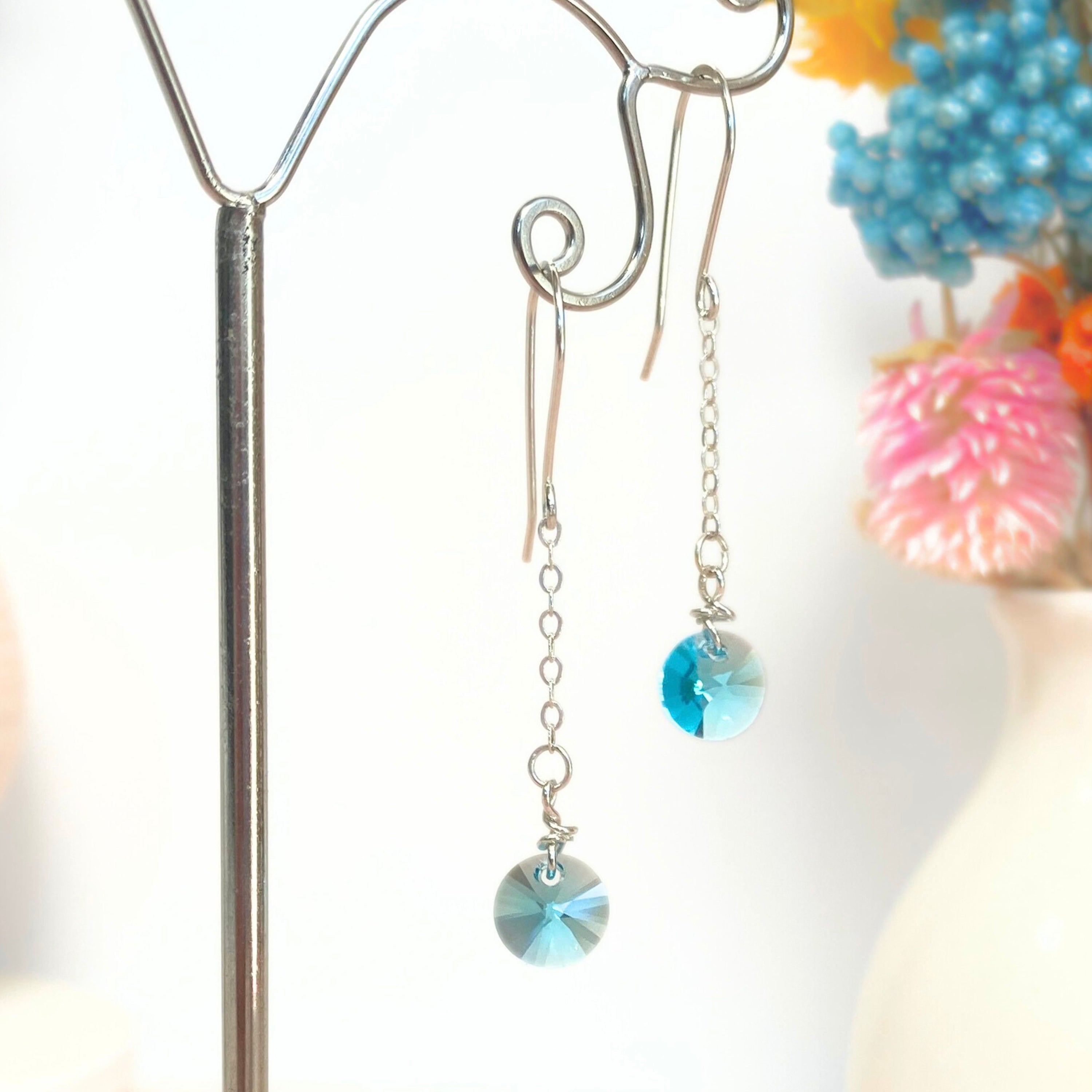 Light Turquoise crystal | Dangle earrings | Sterling silver | December birthstone gift