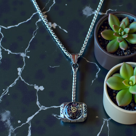 Steampunk watch parts hammer mens necklace