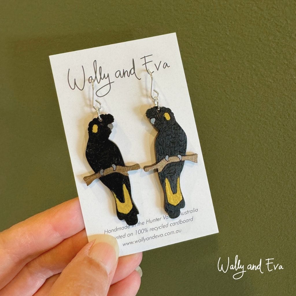 Yellow Tailed Black Cockatoos Hand Painted Earrings