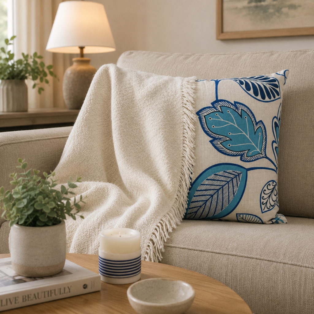 Blue & Cream Hamptons Style Cushion Cover | Coastal Modern Beach House