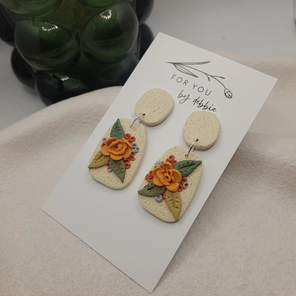 Floral arrangement polymer clay earrings - hypoallergenic