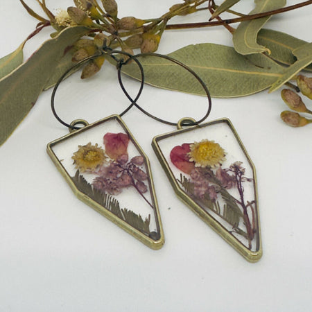 Australian Hand Made Flower Resin Hoop Earrings