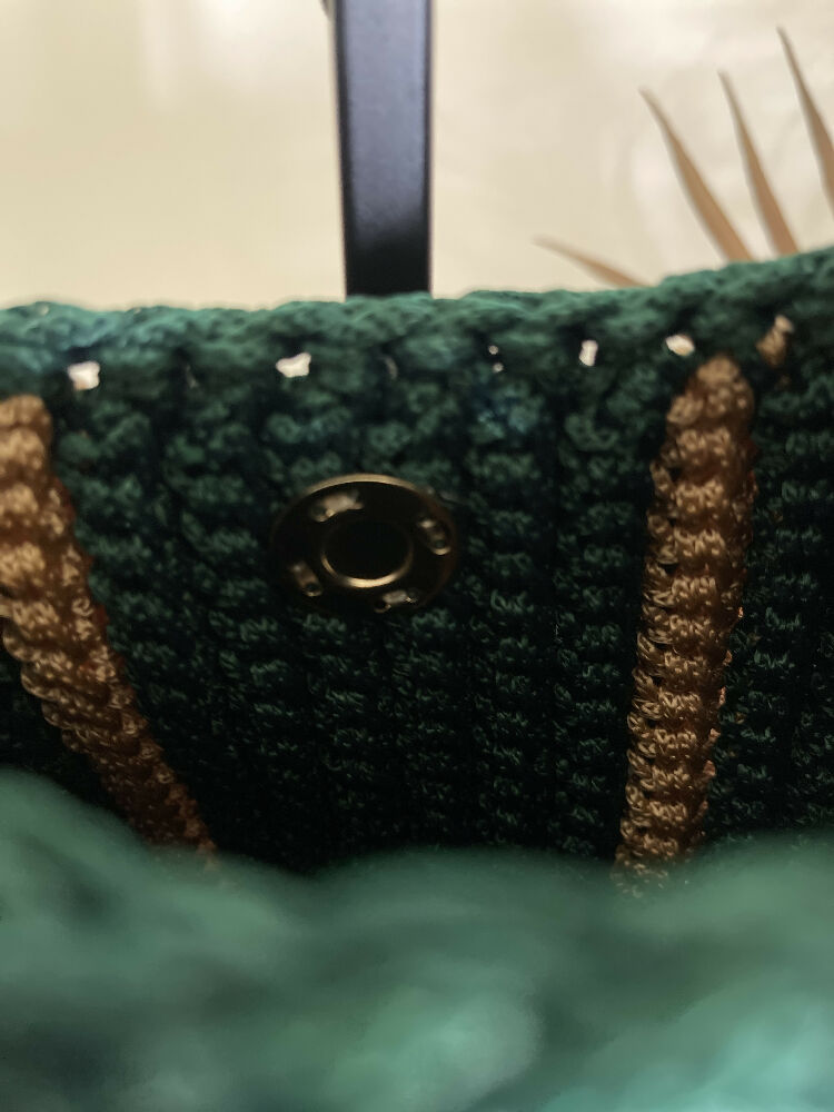 Crochet Stripe Bag, Lightweight Shoulder Strap, Tassel, Navy-White-Red or Green-Gold