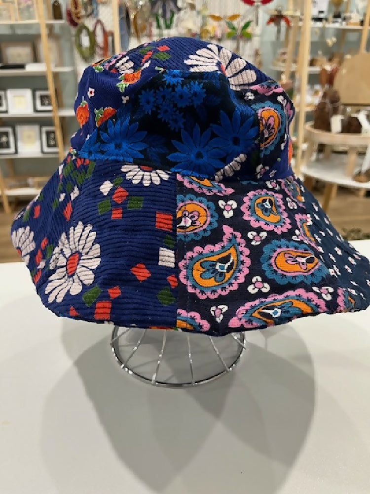 gorgeous vintage navy patchwork cord sunhat