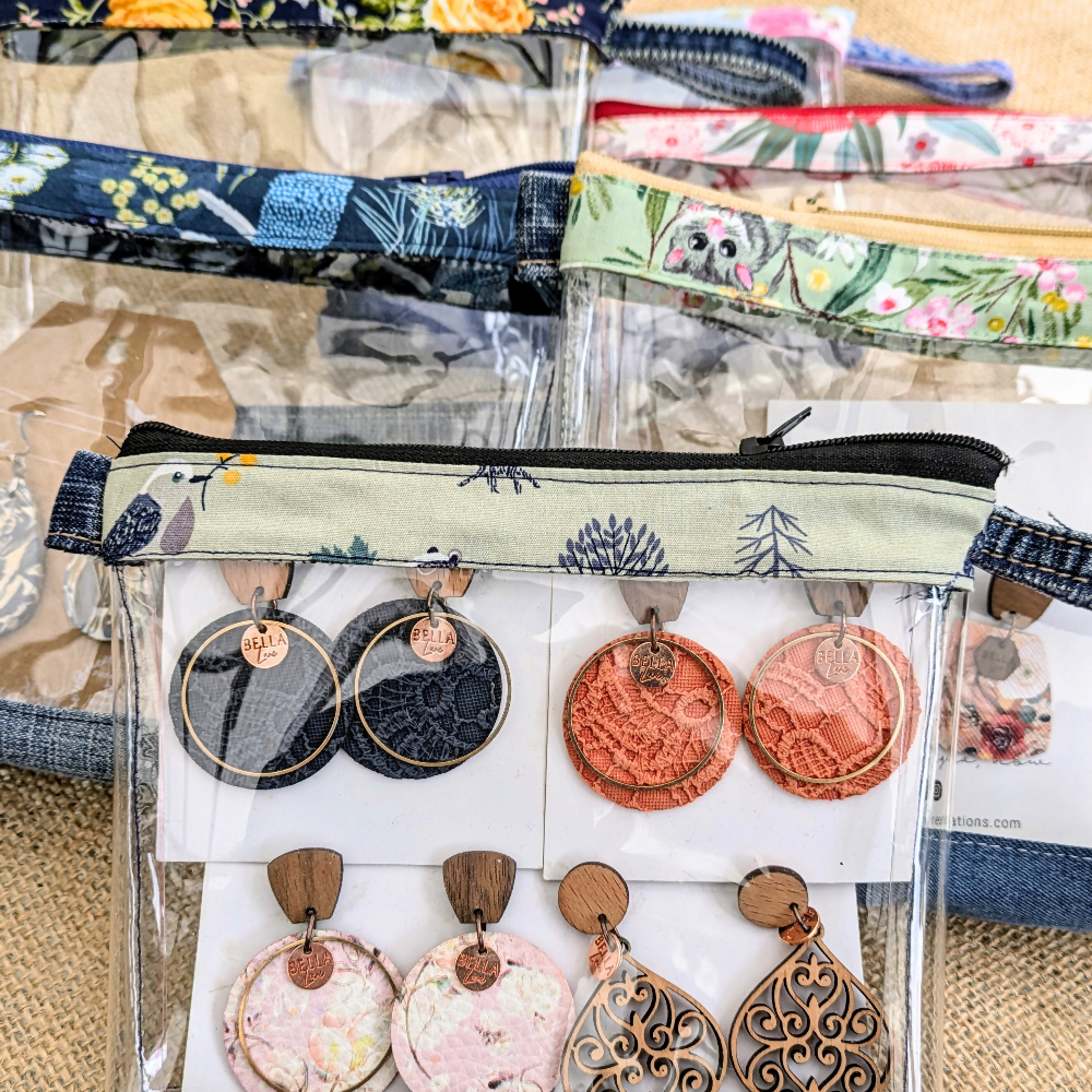 Travel Pouch Organiser Upcycled Denim Pink Rose