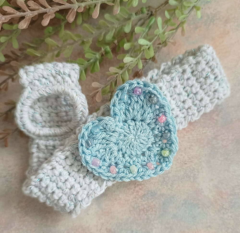 Crochet Headbands with Beaded Heart Applique