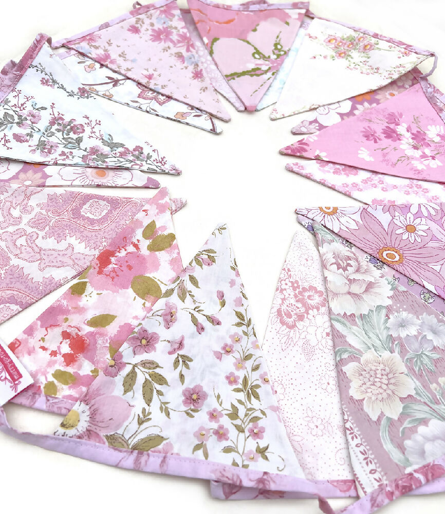 Bunting , Retro PINK Multi Vintage Floral Flags - One of a Kind