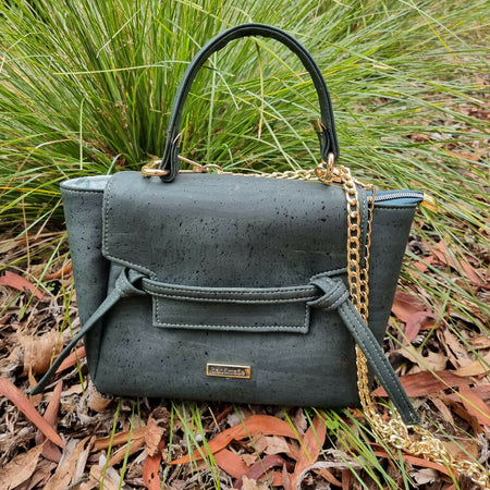 Handmade Cork Handbag with Knotted Detail | Dark Green