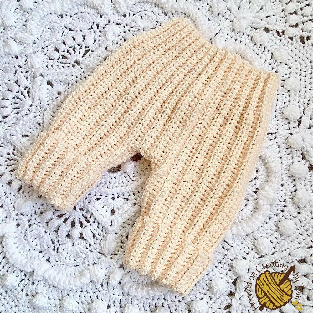 Handmade crochet baby pants with cuff 0-3 month cream