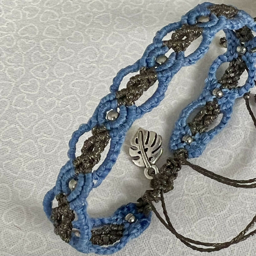 Grey Metallic & Blue macrame bracelet