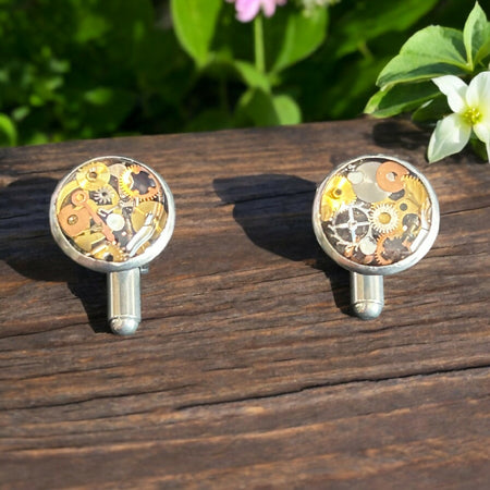 Steampunk cufflinks made from vintage European watch parts  | Wedding Cufflinks