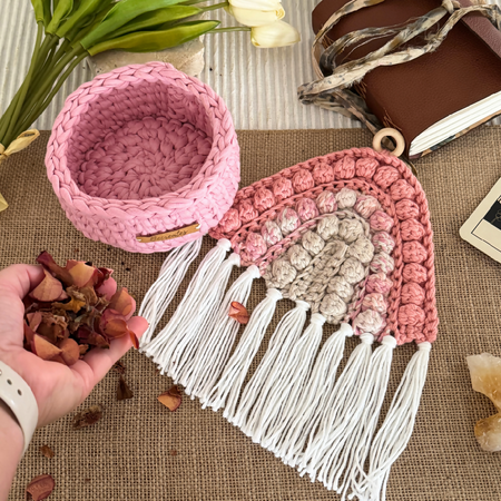 Venus-Inspired Pink Rainbow Basket Decor Set