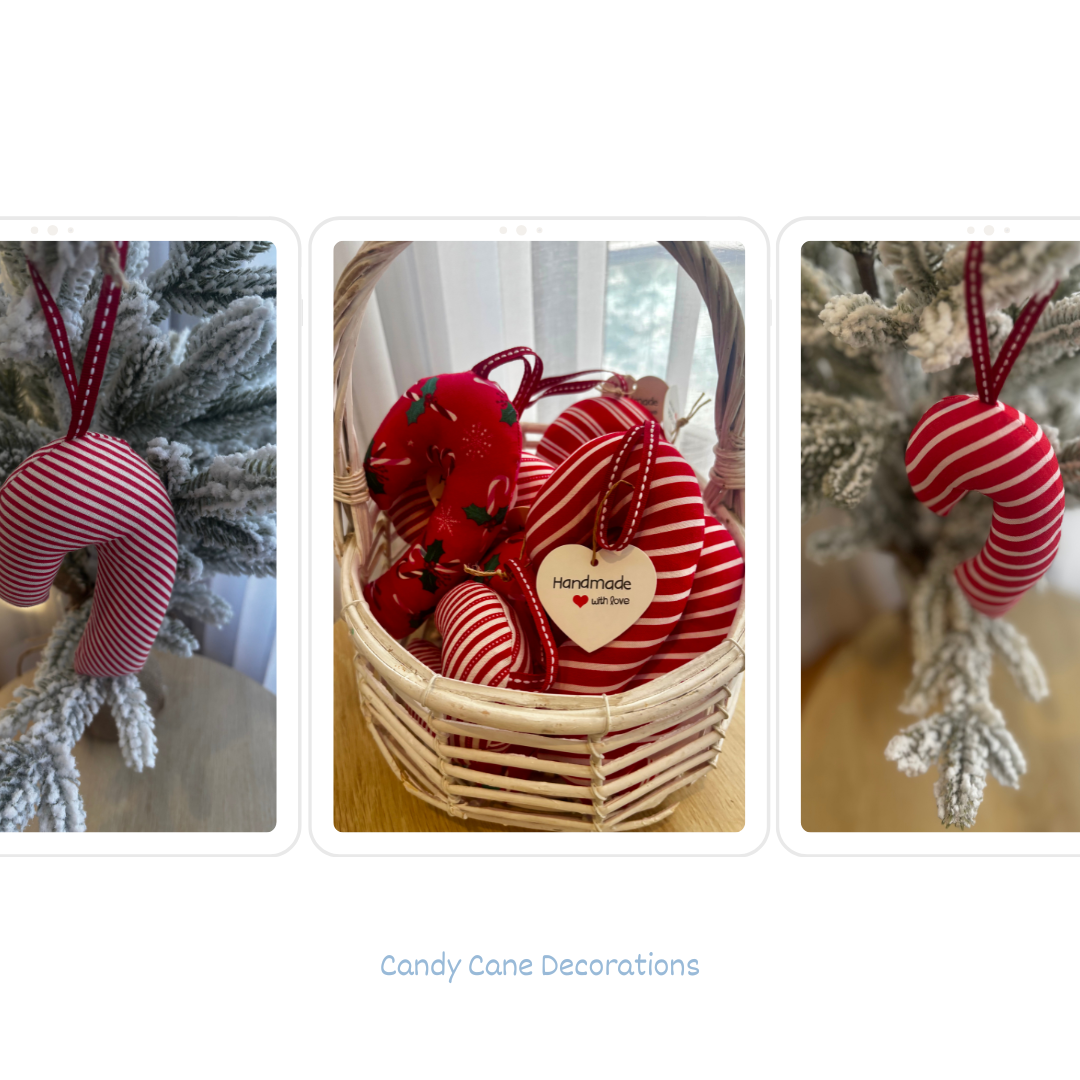 Sustainably Handmade Fabric Candy Cane Decoration Keepsakes