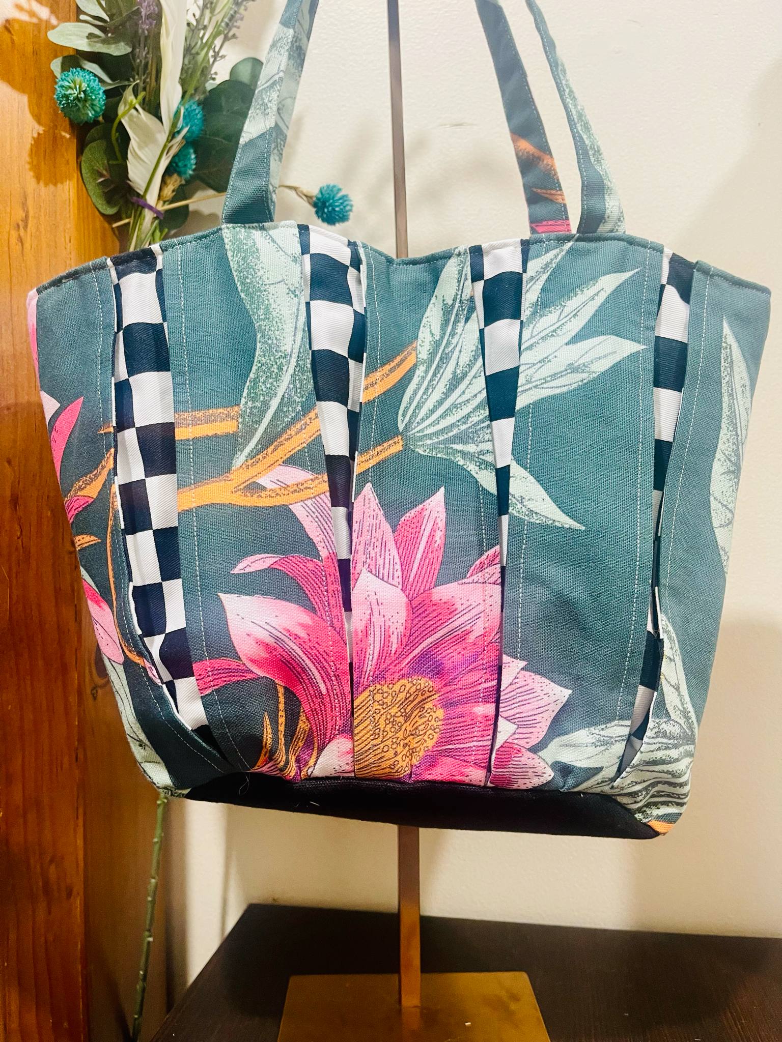 Floral Check Tote
