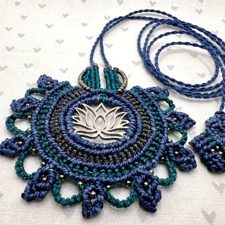 Lotus Blue Micro Macrame Necklace