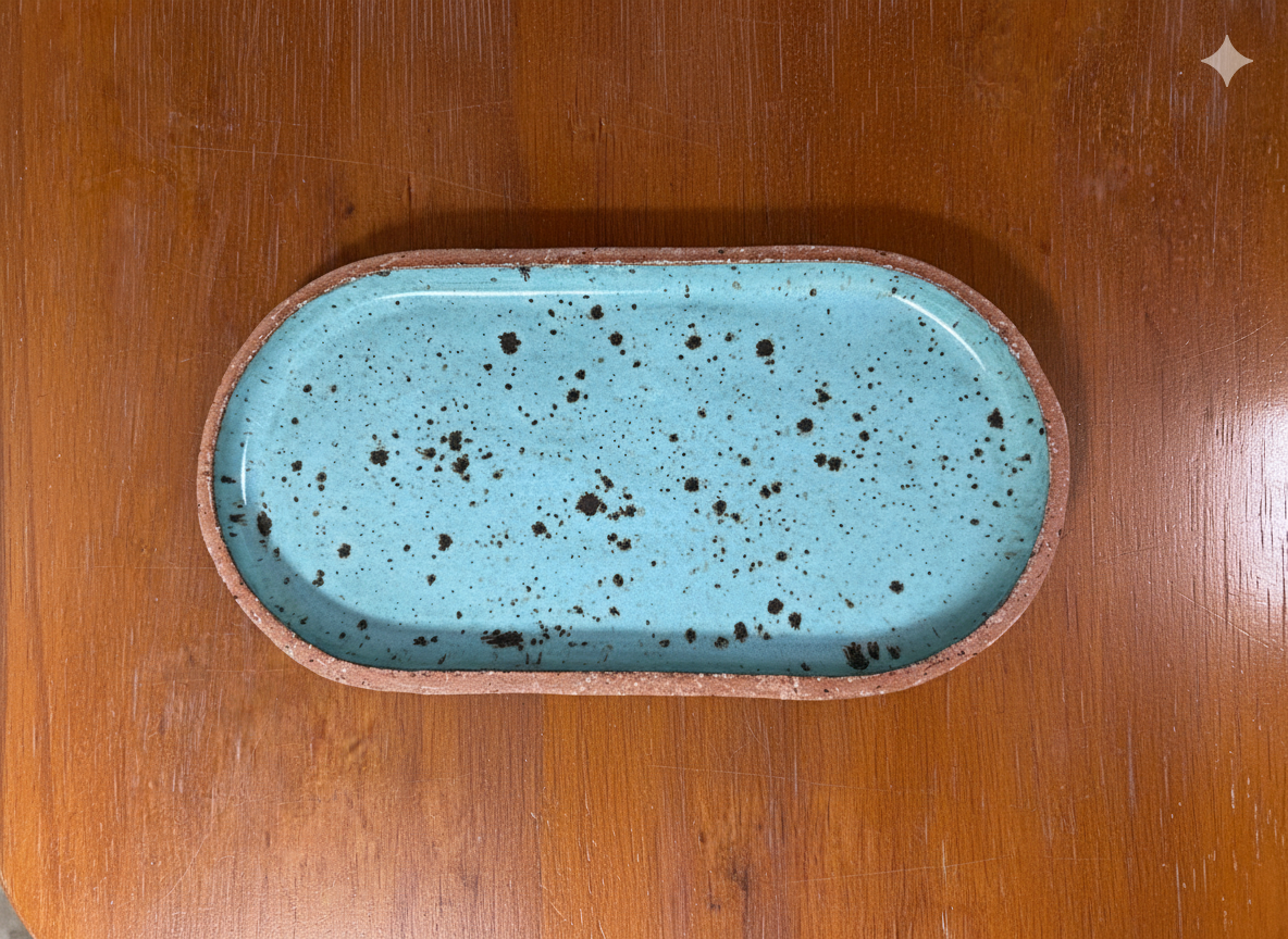 Ceramic, speckled Turquoise Oblong Plate