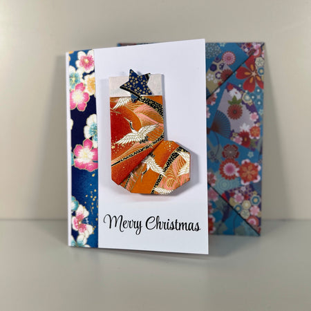 Handmade Origami Christmas Stocking Card with Hand-Folded Paper Envelope