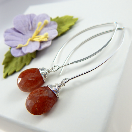 Sunstone Drop Earrings,Sunstone Earrings,Fish Hook Earrings